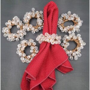 6 Kemp & Beatley Beaded Acrylic Clear Napkin Rings Table Setting Home Decor